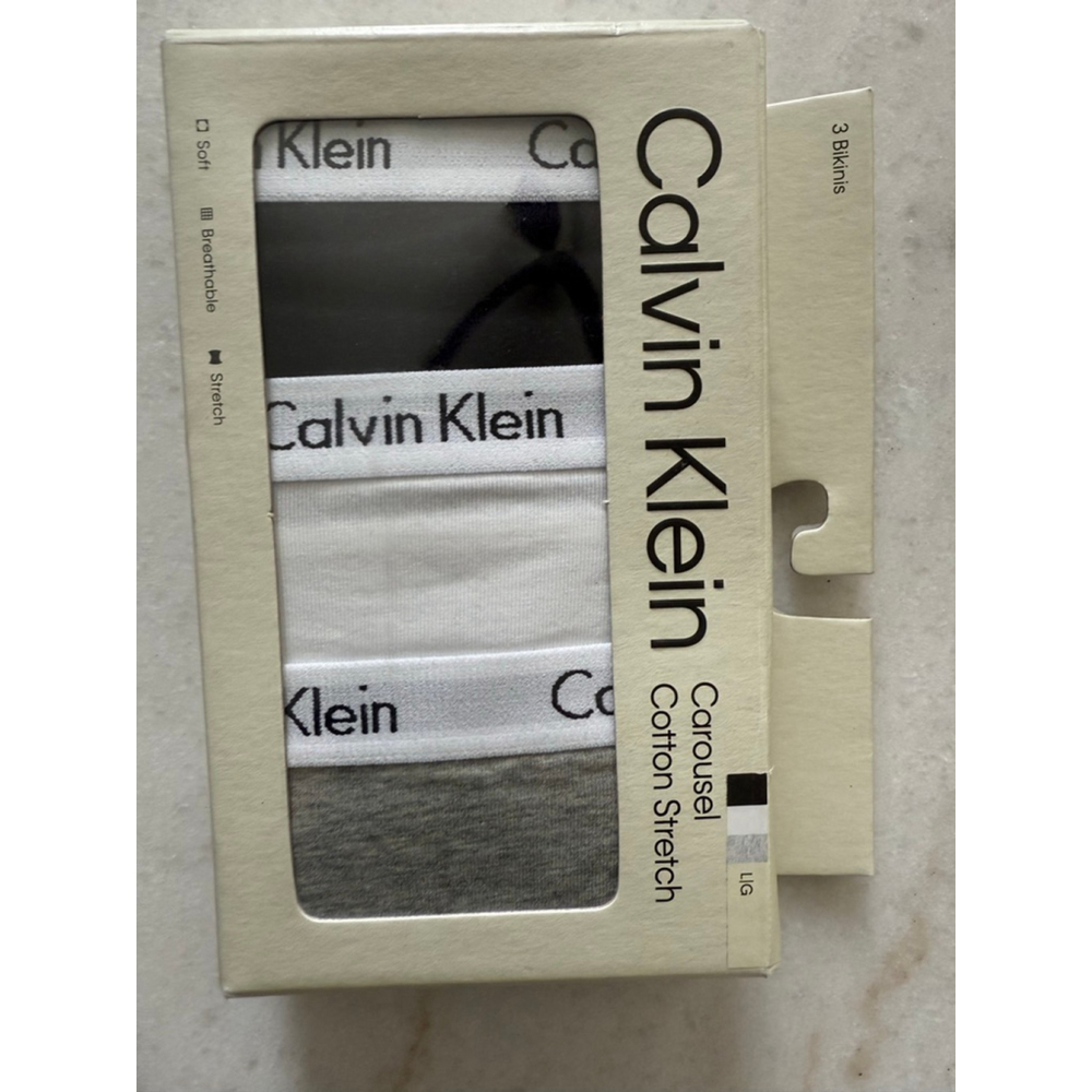 Women's Calvin Klein Carousel Cotton Stretch Bikinis L Black White Grey